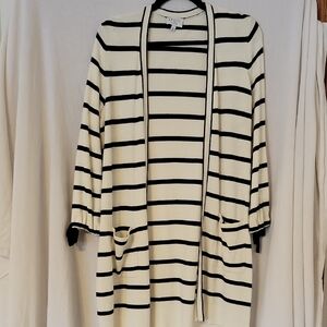Talbots Black and Cream Striped Cardigan